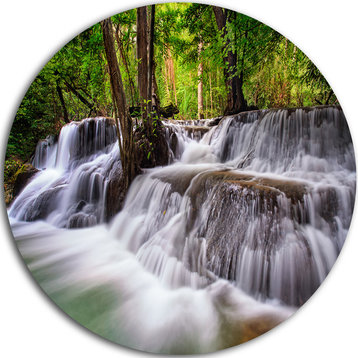 Waterfall Huai Mae Kamin, Landscape Disc Metal Artwork, 23"