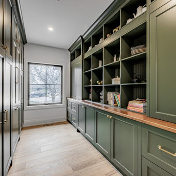 Walk-in Pantry with Green Cabinetry
