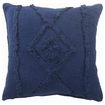 20" X 20" Navy And Dark Blue 100% Cotton Geometric Zippered Pillow