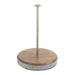Vintage Wooden and Galvanized Metal Paper Towel Holder - Paper Towel Holders