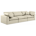Meridian Furniture - Comfy Upholstered Modular Sofa, Cream, 3-Piece: 1 Armless Chair, 2 Corner Chair, Vegan Leather - Give your space a whole new look with this cream Comfy vegan leather sofa. This handsome sofa fits nicely with other items in the Comfy collection and is a versatile seating option designed for adaptability, comfort and style. Wrapped in rich cream durable vegan leathered upholstery, this sofa offers a plush embrace of overstuffed down feather cushions, carefully crafted to deliver the highest level of comfort. The perfect seat for creating an oasis for relaxation, this sofa has thick foam surrounding its frame for added support and coziness.