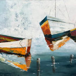 Mavis Original Art - Boats - This is an original painting on stretched canvas 24in x30in, signed and dated by the artist.