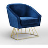 Alice Velvet Barrel Accent Chair With Metal Base, Navy and Gold