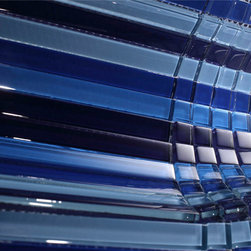 Blue Glossy Stripes and Square Mixed Glass Mosaic Tiles - Home Accessories & Decor