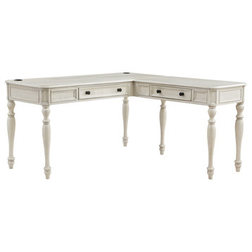 Country Meadows L-Shape Desk With Power, Antique White