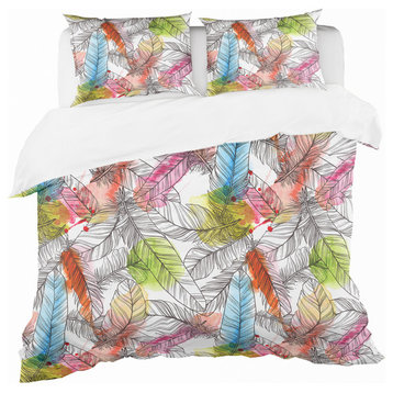 Pattern With Hand Drawn Feathers Southwestern Duvet Cover, Queen