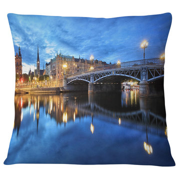 Illuminated Blue Stockholm Cityscape Throw Pillow, 18"x18"