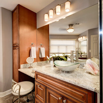 Elegant Master Bathroom Remodel with Quartz-Granite Hybrid Vanity and Spa Shower