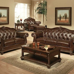 Anondale Cherry Top Grain Leather Sofa Set - Products