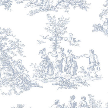 Romantic Toile Wallpaper, Light Blue/White, Bolt