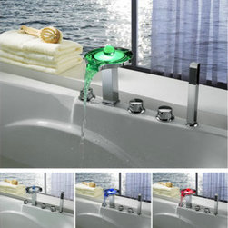 Contemporary Color Changing LED Tub Faucet with Hand Shower - T8008-4F - Bathtub Faucets