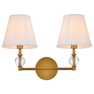 Bethany 2 Lights Bath Sconce In Brass With White Fabric Shade