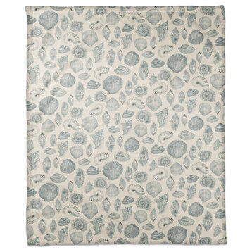 Blue Multi Shell on White 50 x 60 Coral Fleece Blanket