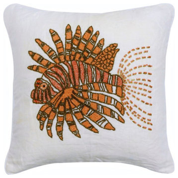 Designer 18"x18" Beaded Fish Orange Linen Throw Pillow Covers - Koi Carp