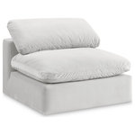 Meridian Furniture - Comfy Beige Linen Textured Fabric Modular Chair, Cream, Velvet, Armless Chair - Give your space a whole new look with this cream Comfy velvet armless chair. This handsome chair fits nicely with other items in the Comfy collection and is a versatile seating option designed for adaptability, comfort and style. Wrapped in rich cream durable velvet upholstery, this chair offers a plush embrace of overstuffed down feather cushions, carefully crafted to deliver the highest level of comfort. The perfect seat for creating an oasis for relaxation, this chair has thick foam surrounding its frame for added support and coziness.