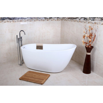 Aqua Eden 59" Acrylic Freestanding Single Slipper Tub With Drain, White