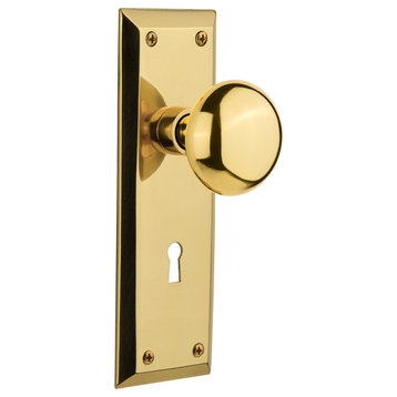 Double New York Plate With New York Knob, Unlacquered Brass