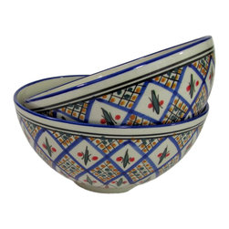 Le Souk Ceramique - Medium Deep ,Stoneware Serve Bowls, Set of 2, Tabarka Design - Serving And Salad Bowls