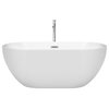 Brooklyn 60" Freestanding White Bathtub, Polished Chrome Tub Filler & Trim