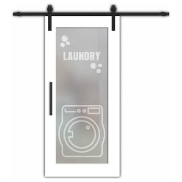 Wooden Laundry Door With Glass Design , 26"x84", Full-Private