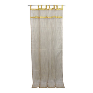 Mogul Interior - Indie Style Decor- 2 Ivory Brown Gold Indian Sari Curtains Organza Drapes Panels - Curtains