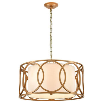 Mid Century Modern Contemporary Four Light Chandelier in GoldenSilver Finish