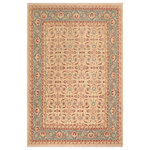 Bareens Designer Rugs - Shabby Chic Ziegler Laurena Beige Green Hand-Knotted Wool Rug - 8'1'' x 9'8'' - Enhance the ambiance of your home with this magnificent Persian-influenced Turkish hand-knotted rug made by skilled artisans capable of creating the most exceptional vegetable dyes and hand-spun wool. This exquisite handmade rug is a one-of-a-kind Peshawar Kafkaz, otherwise identified as Chobi, Chobi Peshawar, Oushak, or Ziegler rug. These handmade rugs are crafted in Pakistan utilizing superior-quality wool imported from Australia, New Zealand, and Korea in two types of weaves: the Persian weave and the Mori weave. This rug is meticulously crafted by hand using the finest natural vegetable dyes extracted from local plants. The artisans use a blend of hand-spun local and fine merino wool, resulting in a rug with a compelling texture, higher lanolin content, and longer staple. The artisans occasionally incorporate natural or artificial silk into the pile to enhance specific motifs. The finished product is an awe-inspiring execution of flawless design and an understated palette that exudes elegance.