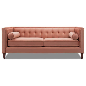 Elegant Modern Sofa, Unique Button Tufting & 2 Bolster Pillows, Orange Cream