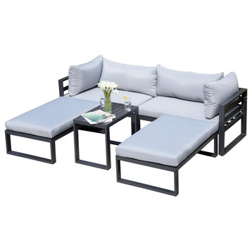 5-Piece Aluminum Outdoor Patio Sectional Lounge Sofa Set With Gray Cushions