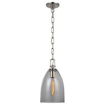 Andros Medium Pendant in Polished Nickel with Smoked Glass