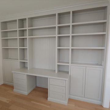 Light Gray Built-in Desk Unit with Inset Doors and Drawer Fronts
