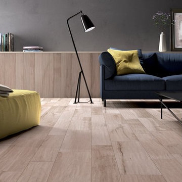 Wood-look tiles with auto-leveling technolgy