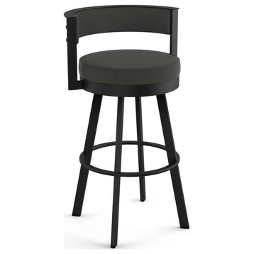 Amisco Browser Swivel Counter and Bar Stool, Charcoal Grey Polyester / Black Metal, Counter Height