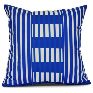Beach Blanket, Stripe Print Outdoor Pillow, Blue, 18"x18"