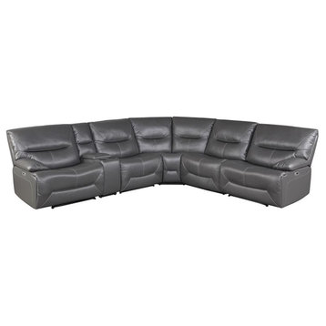 Pemberly Row Transitional 6 Piece Faux Leather Power Reclining Sectional in Gray