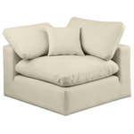 Meridian Furniture - Comfy Beige Linen Textured Fabric Modular Chair, Cream, Vegan Leather, Corner Chair - Give your space a whole new look with this cream Comfy vegan leather corner chair. This handsome chair fits nicely with other items in the Comfy collection and is a versatile seating option designed for adaptability, comfort and style. Wrapped in rich cream durable vegan leathered upholstery, this chair offers a plush embrace of overstuffed down feather cushions, carefully crafted to deliver the highest level of comfort. The perfect seat for creating an oasis for relaxation, this chair has thick foam surrounding its frame for added support and coziness.