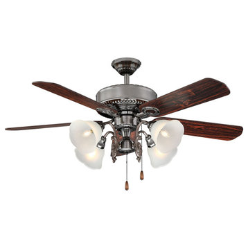 52 in modern Ceiling Fan with Pull Chain Control in Aged Bronze,Polished Pewter,