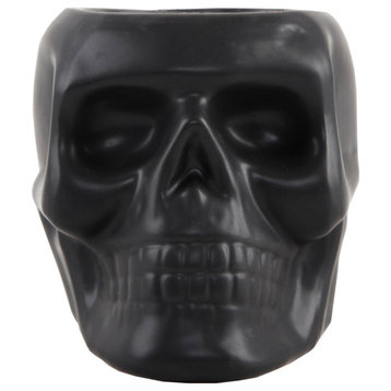 4.5X3.5 Ceramic Sugar Skull Planter, Matte Black