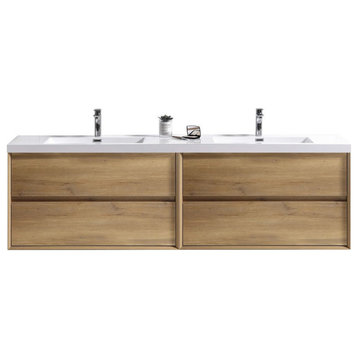 SLIM 84" White Oak Wall Mount Vanity With Reinforced Acrylic Sink