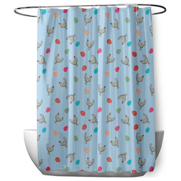 70"Wx73"L Chickens and Eggs Shower Curtain, After Rain Blue