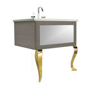 30" Bathroom Vanity, Silver Mirror Insert, Weathered Ash, Gold Piano Legs