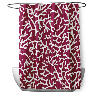 70"Wx73"L Seaweed Shower Curtain, Maroon Red