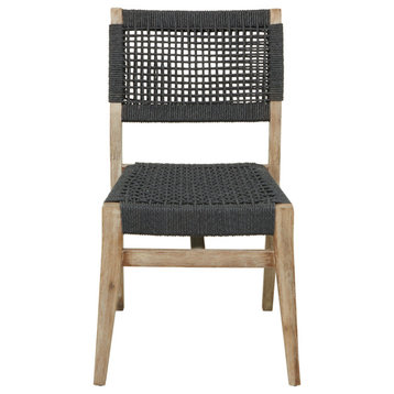 Dark Gray Wood Outdoor Dining Chair with Woven Seat and Back Set of 2 18"W, 33"H