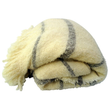 Wool & Angora Mohair Blankets, King/Queen, All Natural, White With Gray Stripes