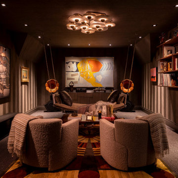 Kips Bay Show House Hi-Fi Lounge Interior with Kyle Bunting Rug