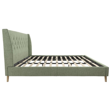 Novogratz Her Majesty King Bed in Light Green Linen