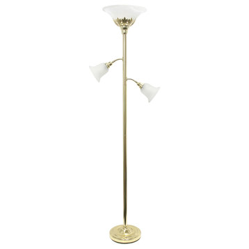 Elegant Designs 3 Light Floor Lamp With Scalloped Glass Shades, Gold