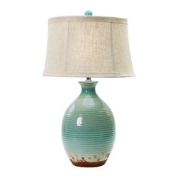 28 in. Ceramic Table Lamp in Ocean Spray Crackle - Table Lamps