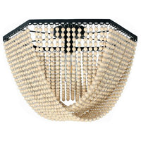 Antique Black Metal And Wood Beads Decoration Hexagon Flush Mount Ceiling Light