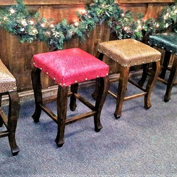 Embossed Leather & Pine Counter Stool